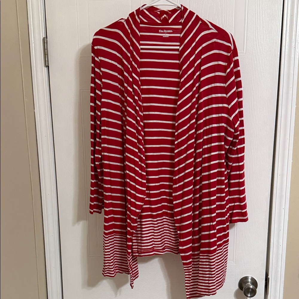 ⭐️Kim Rogers Bold Red and White Striped Cardigan